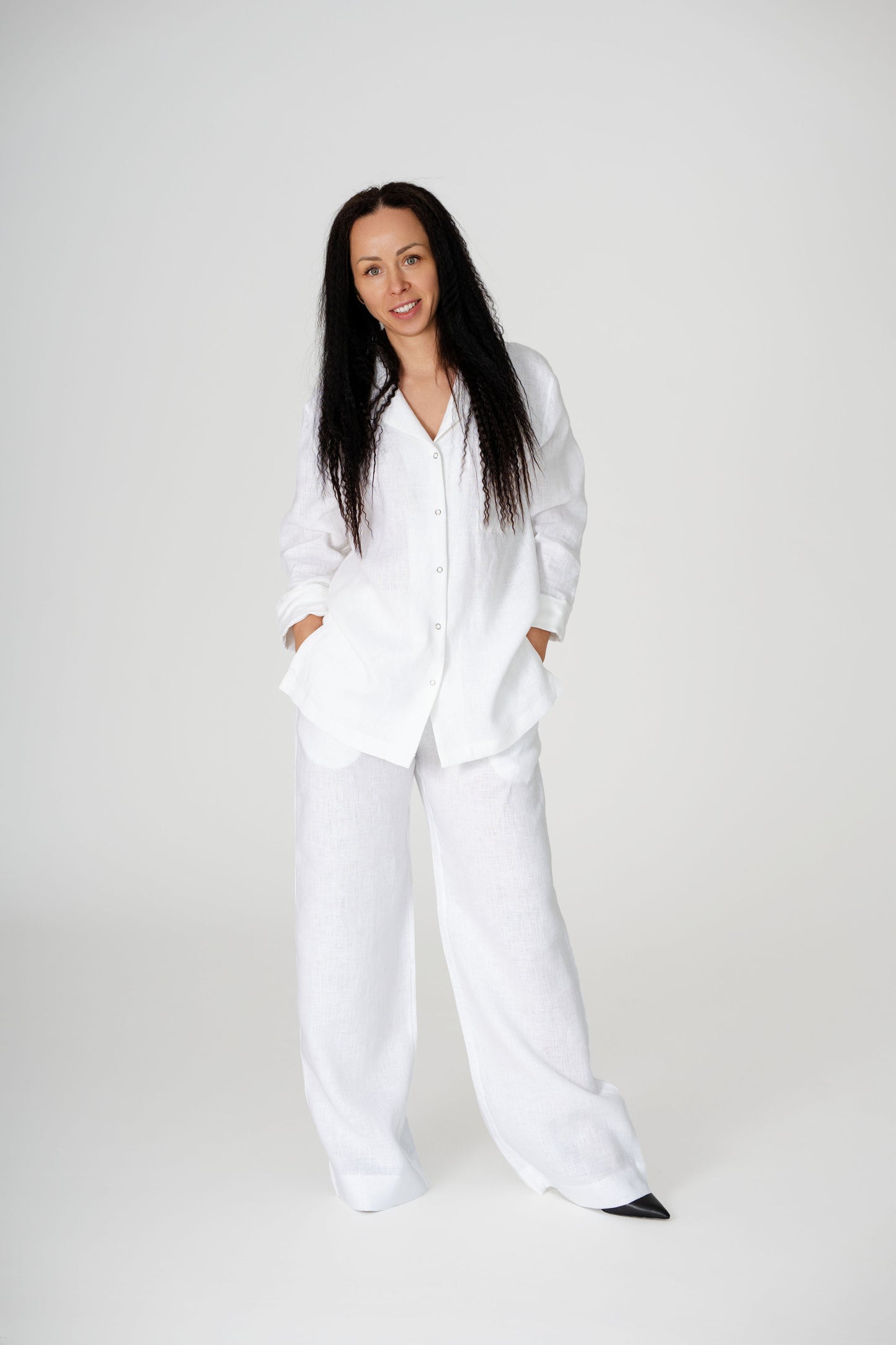 Lininiai balti marškiniai LINE 1