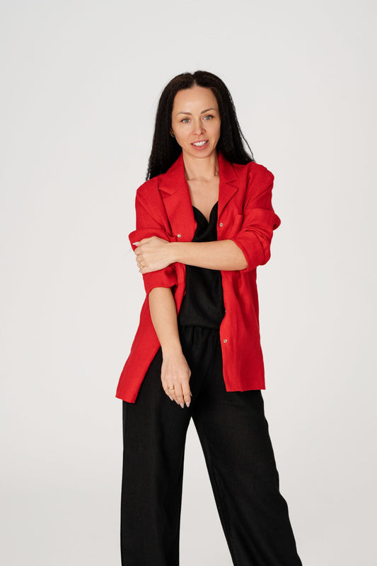 Raudoni lininiai marskiniai LINE 1