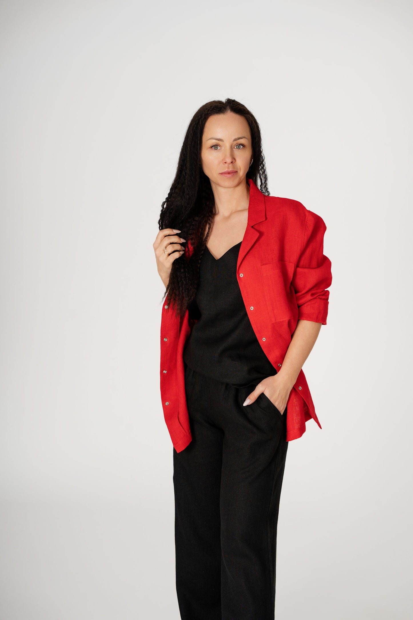 Raudoni lininiai marskiniai LINE 2